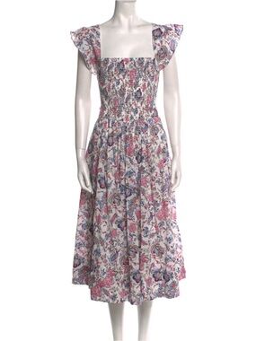 Caroline Constas EmersonPrint Smocked Floral Paisley midi Dress Sz M pink blue